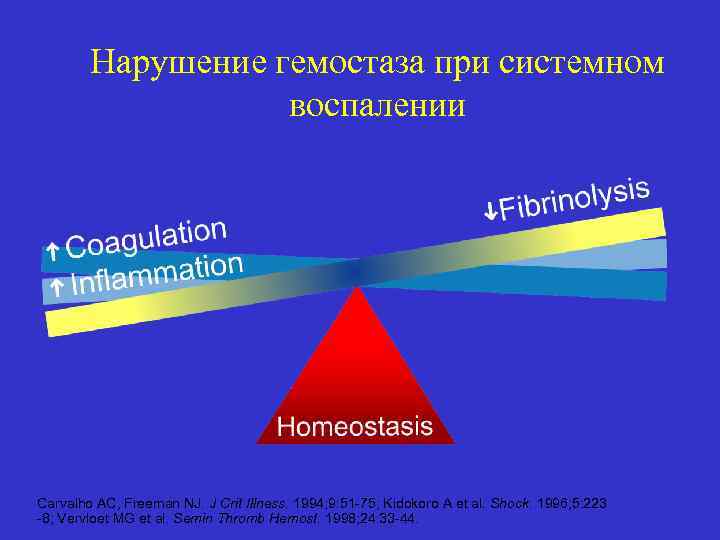 Нарушение гемостаза при системном воспалении Carvalho AC, Freeman NJ. J Crit Illness. 1994; 9: