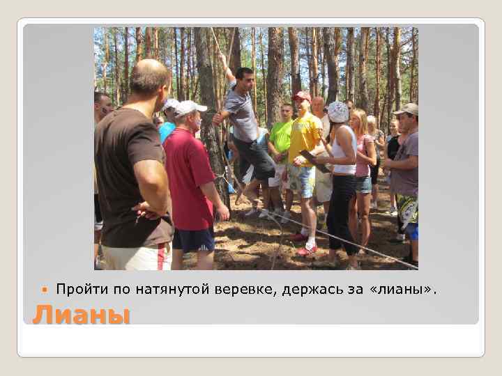  Пройти по натянутой веревке, держась за «лианы» . Лианы 