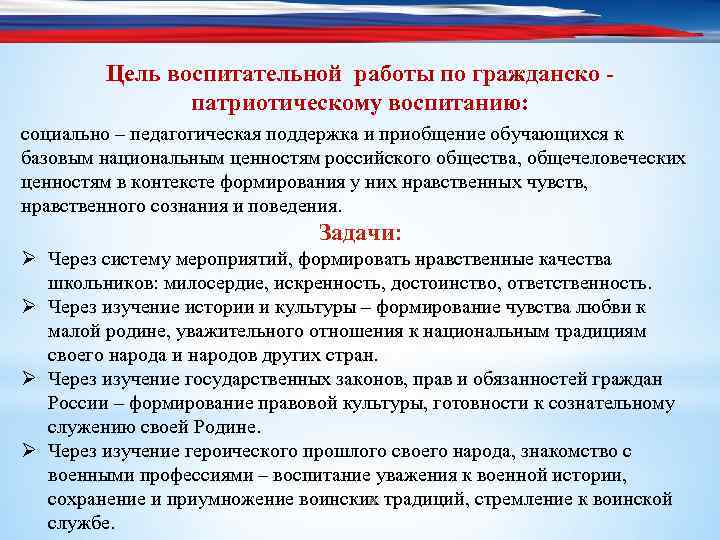 План работы по военно патриотическому воспитанию в школе