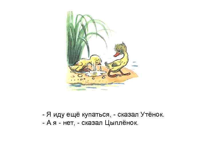 - Я иду ещё купаться, - сказал Утёнок. - А я - нет, -