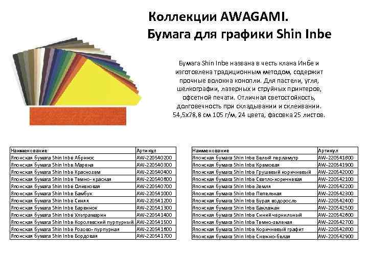 Коллекции AWAGAMI. Бумага для графики Shin Inbe Бумага Shin Inbe названа в честь клана