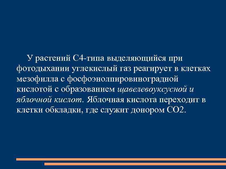 У растений С 4 -типа выделяющийся при фотодыхании углекислый газ реагирует в клетках мезофилла