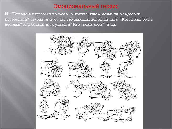 Эмоциональный гнозис И. : "Кто здесь нарисован и каково состояние (что чувствует) каждого из