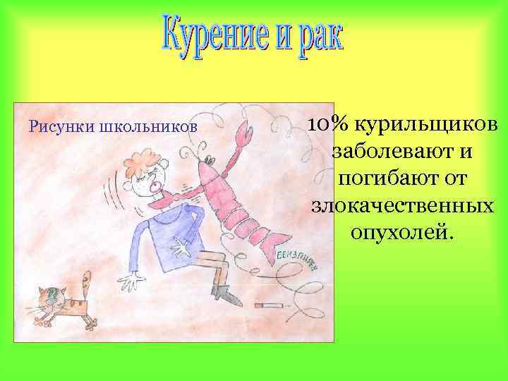 Рисунки школьников 10% курильщиков заболевают и погибают от злокачественных опухолей. 