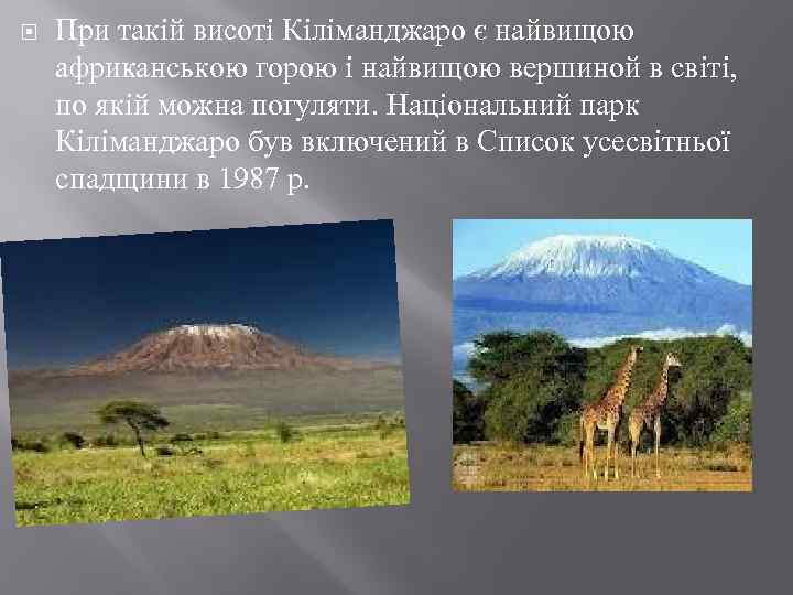  При такій висоті Кіліманджаро є найвищою африканською горою і найвищою вершиной в світі,