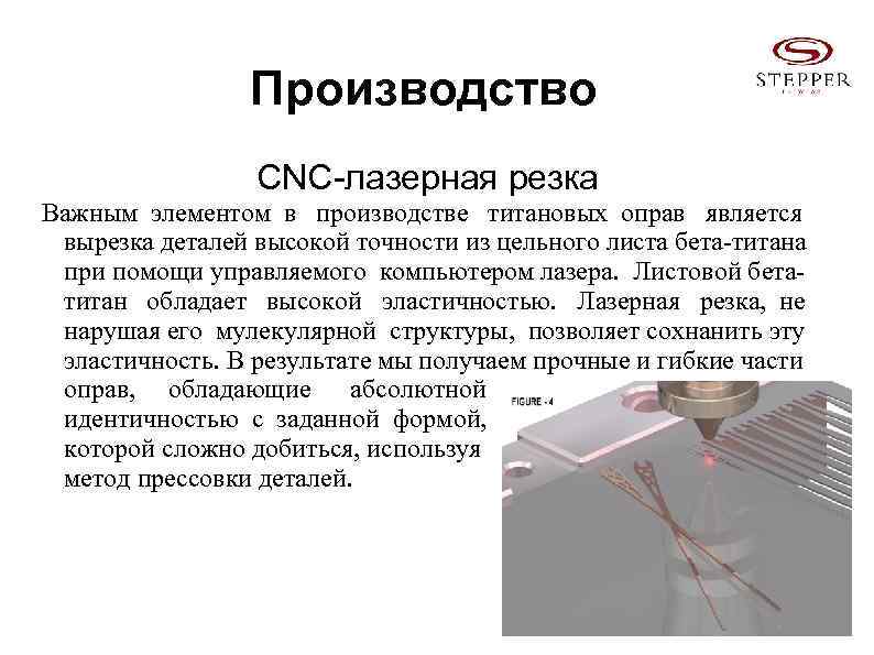 Производство CNC-лазерная резка Важным элементом в производстве титановых оправ является вырезка деталей высокой точности