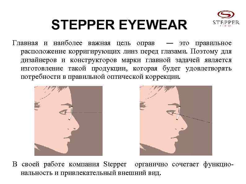 STEPPER EYEWEAR Главная и наиболее важная цель оправ ― это правильное расположение корригирующих линз