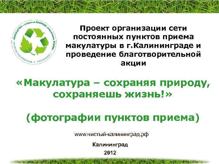 Проект организации сети постоянных пунктов приема макулатуры в г. Калининграде и проведение благотворительной акции