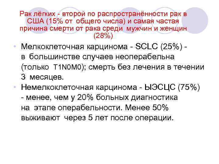 Рак лёгких - второй по распространённости рак в США (15% от общего числа) и самая