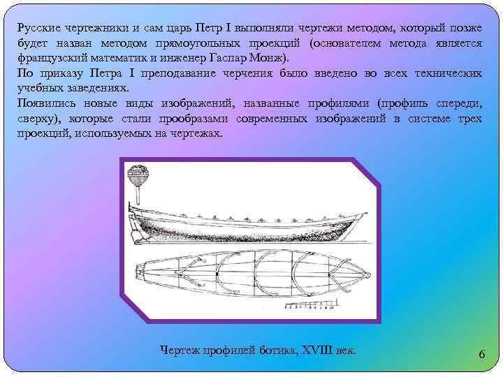 Русские чертежники и сам царь Петр I выполняли чертежи методом, который позже будет назван