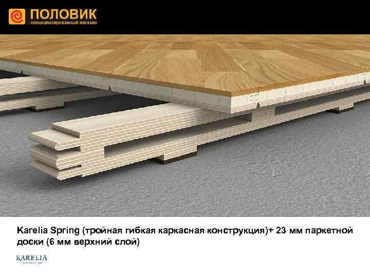 Karelia Spring (тройная гибкая каркасная конструкция)+ 23 мм паркетной доски (6 мм верхний слой)
