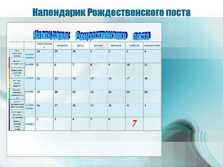 Календарик Рождественского поста 