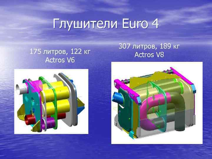 Глушители Euro 4 175 литров, 122 кг Actros V 6 307 литров, 189 кг