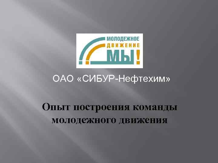 ОАО «СИБУР-Нефтехим» Опыт построения команды молодежного движения 