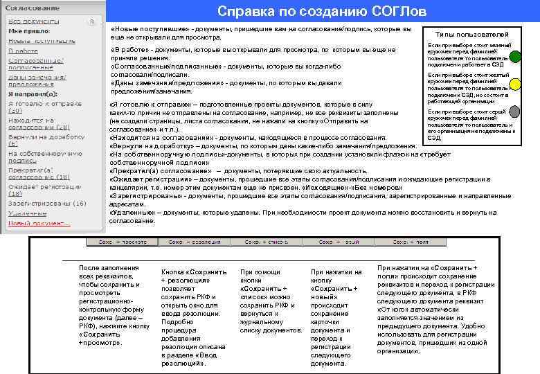 Справка по созданию СОГЛов «Новые поступившие» - документы, пришедшие вам на согласование/подпись, которые вы