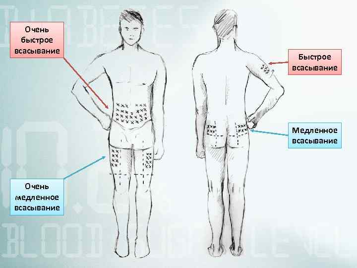 Очень быстрое всасывание Быстрое всасывание Медленное всасывание Очень медленное всасывание 