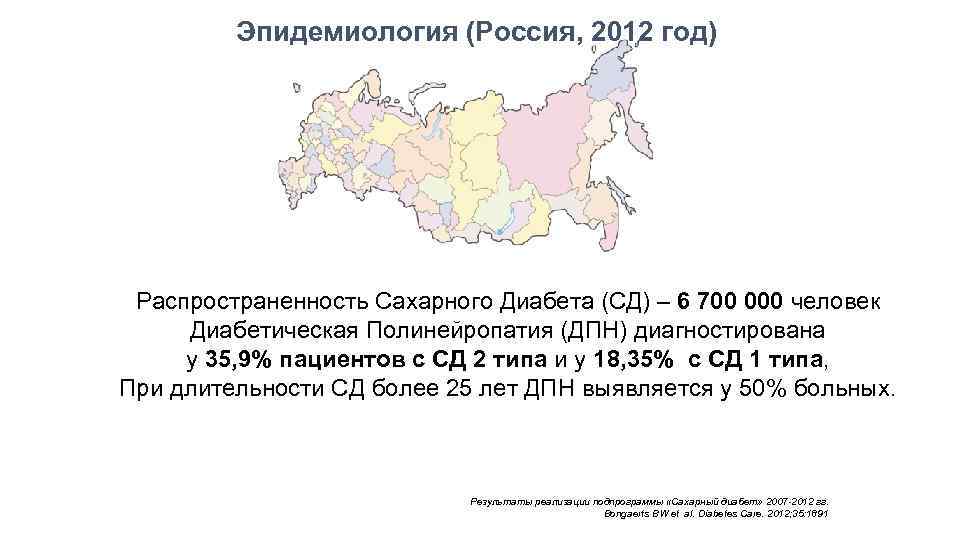 Эпидемиология (Россия, 2012 год) Распространенность Сахарного Диабета (СД) – 6 700 000 человек Диабетическая