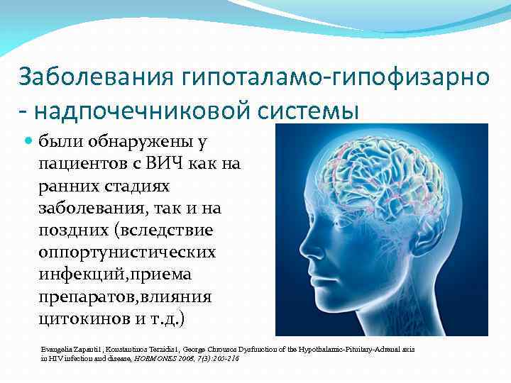 Заболевания гипоталамо-гипофизарно - надпочечниковой системы были обнаружены у пациентов с ВИЧ как на ранних