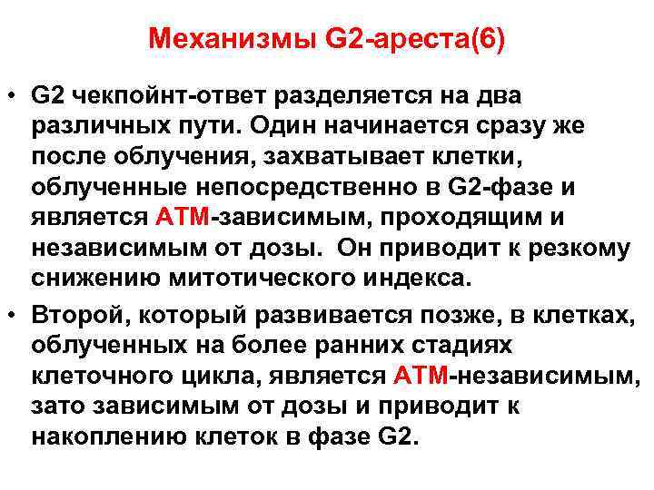 Механизмы G 2 -ареста(6) • G 2 чекпойнт-ответ разделяется на два различных пути. Один