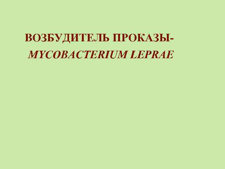 ВОЗБУДИТЕЛЬ ПРОКАЗЫMYCOBACTERIUM LEPRAE 