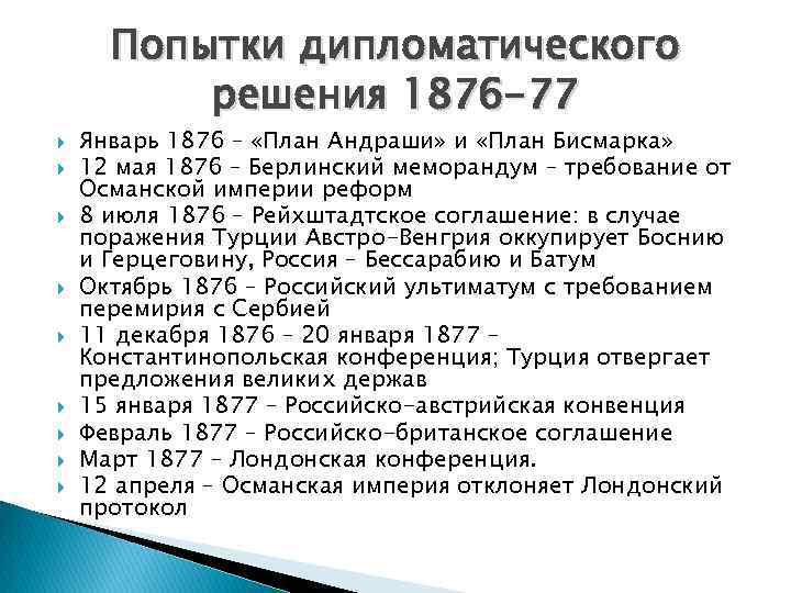 Попытки дипломатического решения 1876 -77 Январь 1876 – «План Андраши» и «План Бисмарка» 12