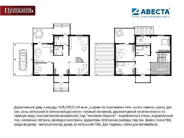 Двухэтажный дом, площадь 15010515 -29 м. кв. , в доме по планировке пять -шесть