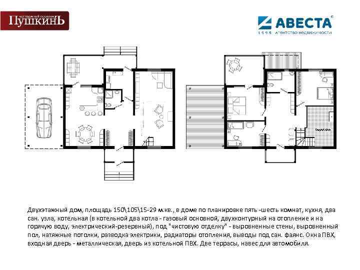 Двухэтажный дом, площадь 15010515 -29 м. кв. , в доме по планировке пять -шесть