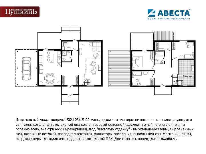 Двухэтажный дом, площадь 15010515 -29 м. кв. , в доме по планировке пять -шесть