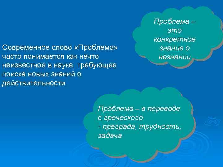 Современное слово «Проблема» часто понимается как нечто неизвестное в науке, требующее поиска новых знаний
