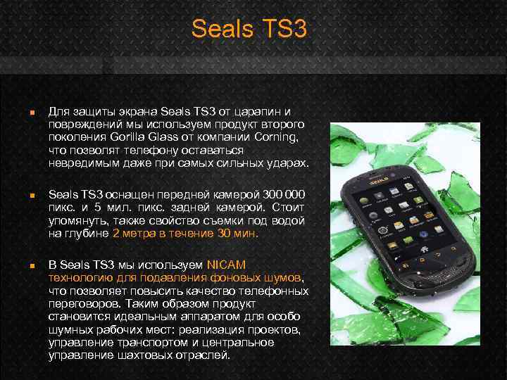 Seals TS 3 n n n Для защиты экрана Seals TS 3 от царапин