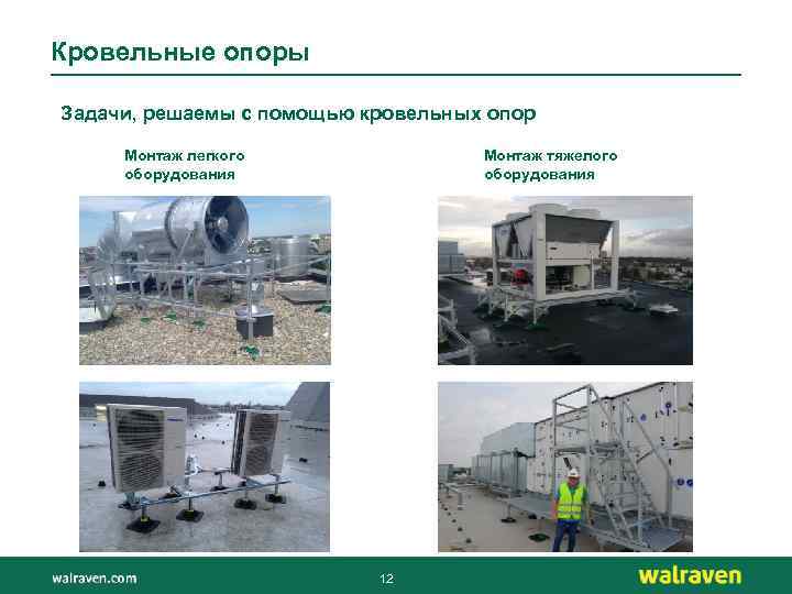 Кровельные опоры Задачи, решаемы с помощью кровельных опор Монтаж тяжелого оборудования Монтаж легкого оборудования