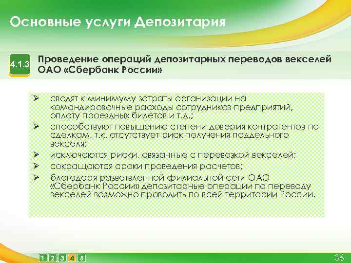 Основные услуги Депозитария 4. 1. 3 Проведение операций депозитарных переводов векселей ОАО «Сбербанк России»