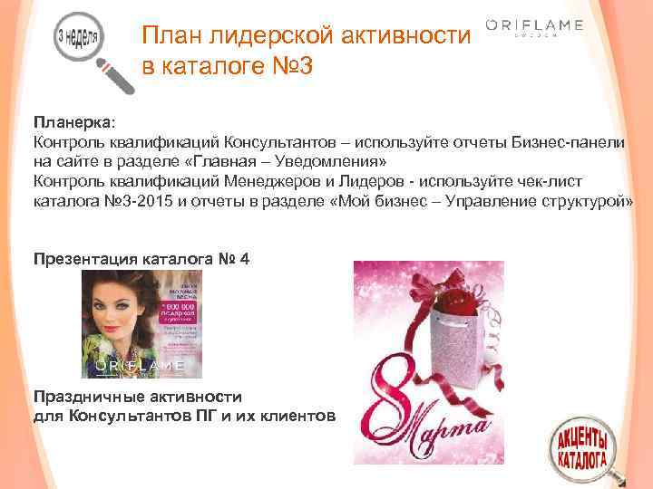 План лидерской активности в каталоге № 3 Планерка: Контроль квалификаций Консультантов – используйте отчеты