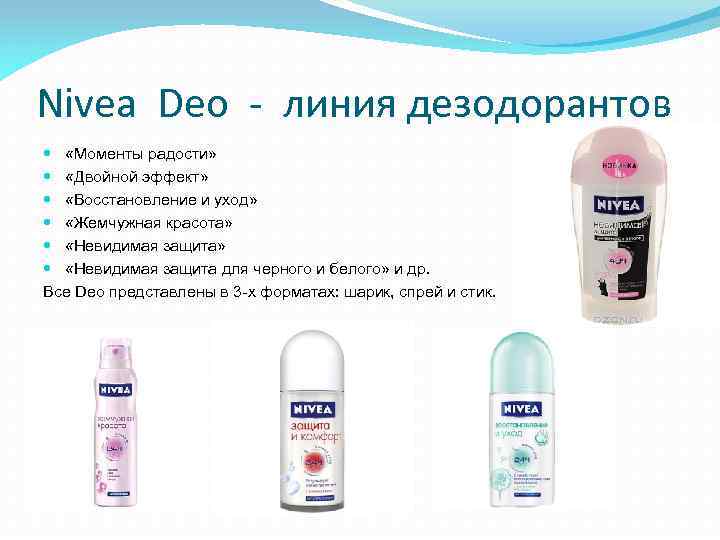 Nivea Deo - линия дезодорантов «Моменты радости» «Двойной эффект» «Восстановление и уход» «Жемчужная красота»