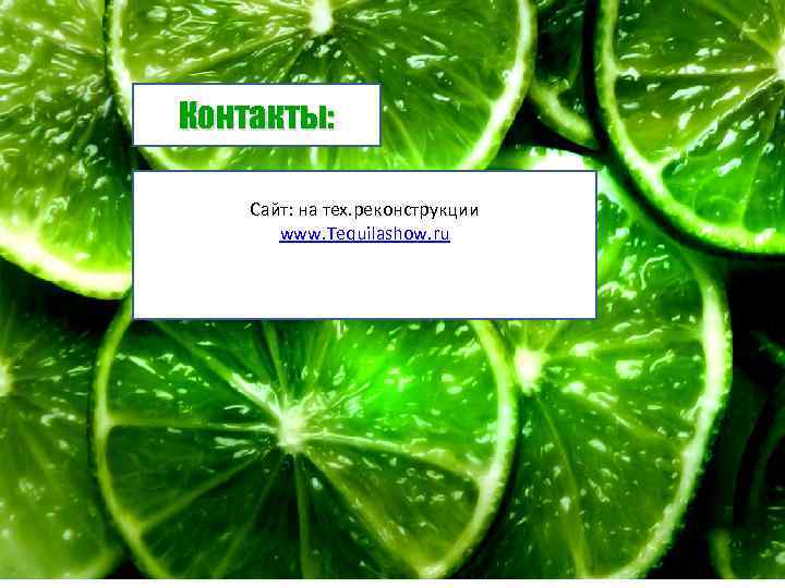 Контакты: Сайт: на тех. реконструкции www. Tequilashow. ru 