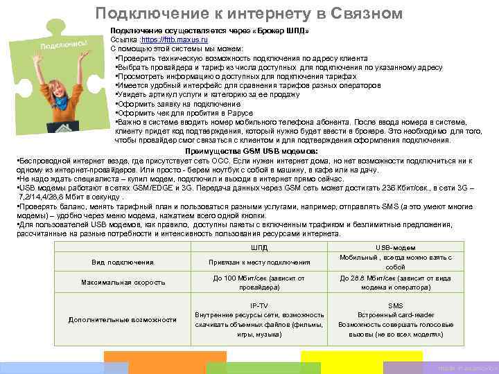 Подключение к интернету в Связном Подключение осуществляется через «Брокер ШПД» Ссылка : https: //fttb.