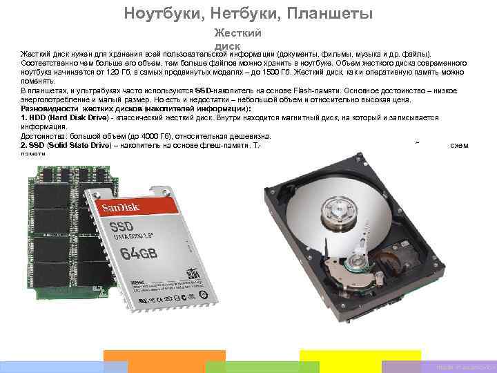 Ноутбуки, Нетбуки, Планшеты Жесткий диск нужен для хранения всей пользовательской информации (документы, фильмы, музыка