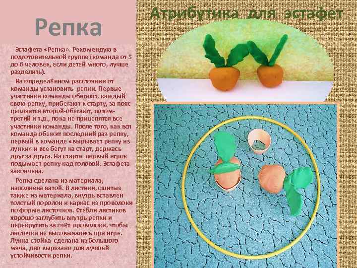 Репка Эстафета «Репка» . Рекомендую в подготовительной группе (команда от 5 до 6 человек,