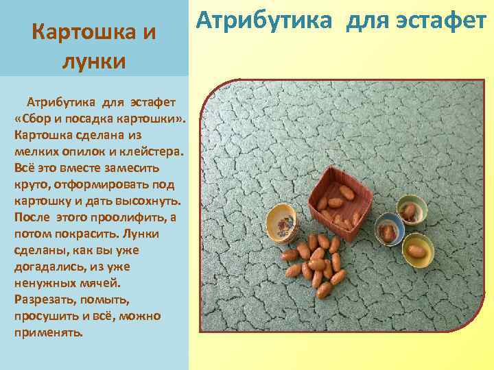 Картошка и лунки Атрибутика для эстафет «Сбор и посадка картошки» . Картошка сделана из