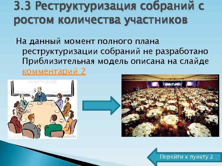 3. 3 Реструктуризация собраний с ростом количества участников На данный момент полного плана реструктуризации