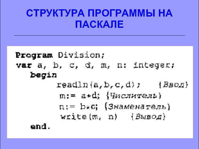 СТРУКТУРА ПРОГРАММЫ НА ПАСКАЛЕ 