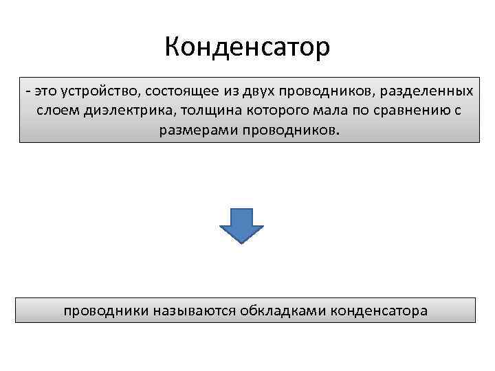 Конденсатор - это устройство, состоящее из двух проводников, разделенных слоем диэлектрика, толщина которого мала