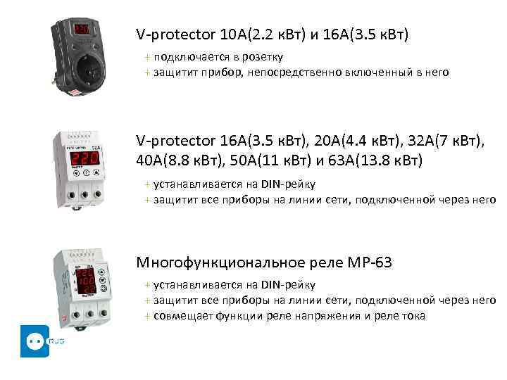 V-protector 10 A(2. 2 к. Вт) и 16 А(3. 5 к. Вт) + подключается