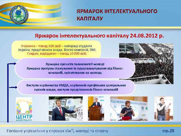 ЯРМАРОК ІНТЕЛЕКТУАЛЬНОГО КАПІТАЛУ Ярмарок інтелектуального капіталу 24. 08. 2012 р. Учасники – понад 600