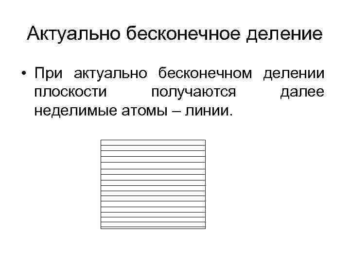 Актуально бесконечное деление • При актуально бесконечном делении плоскости получаются далее неделимые атомы –