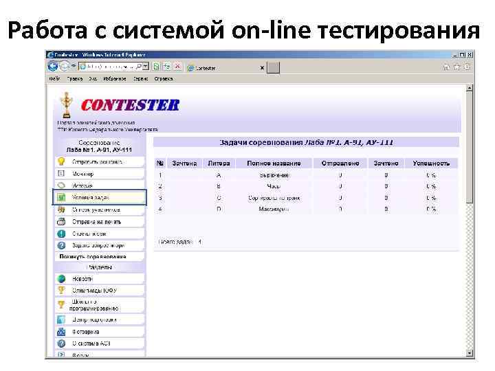 Работа с системой on-line тестирования 