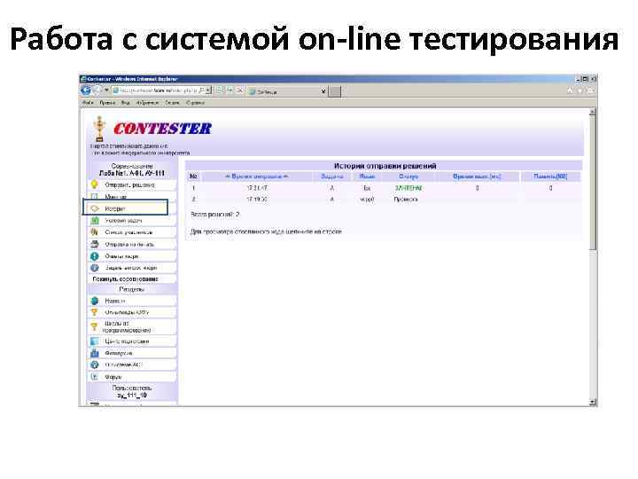 Работа с системой on-line тестирования 