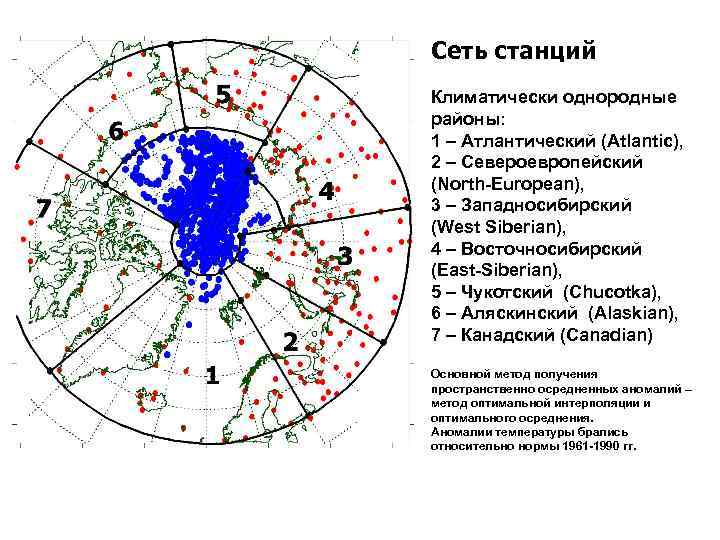 Сеть станций Климатически однородные районы: 1 – Атлантический (Atlantic), 2 – Североевропейский (North-European), 3