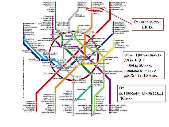 Станция метро ВДНХ От м. Третьяковская до м. ВДНХ проезд 20 мин. пешком от