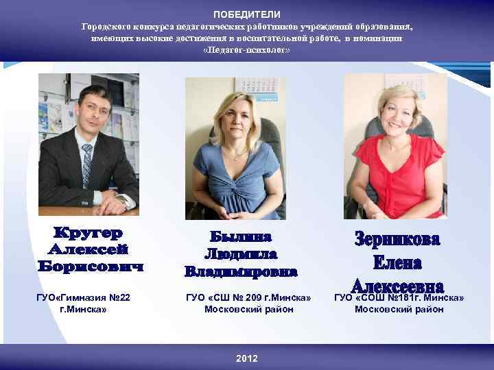 ПОБЕДИТЕЛИ Городского конкурса педагогических работников учреждений образования, имеющих высокие достижения в воспитательной работе, в